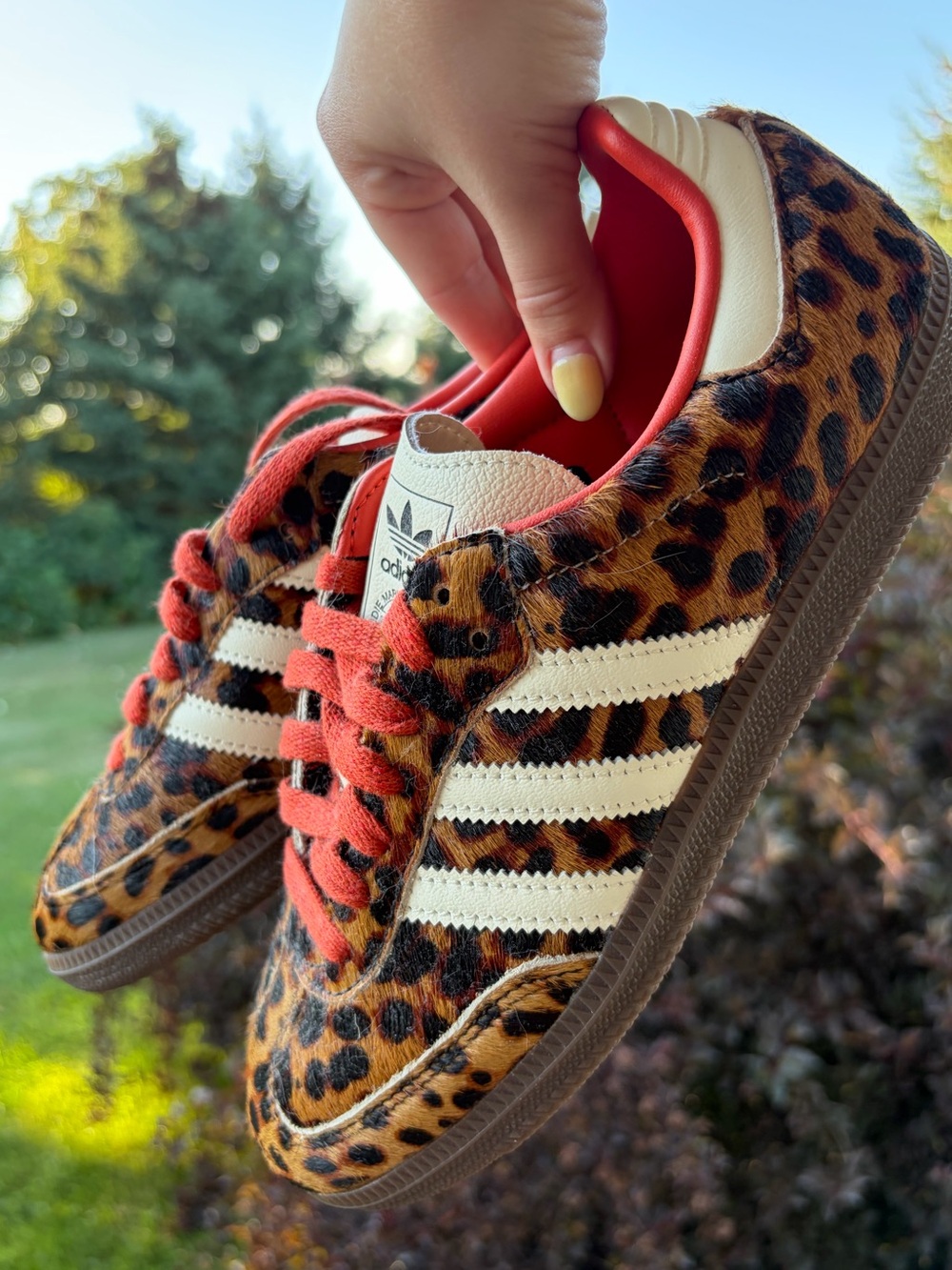 Adidas samba OG preloved red leopard pony hair sneaker tennis shoes NWOT